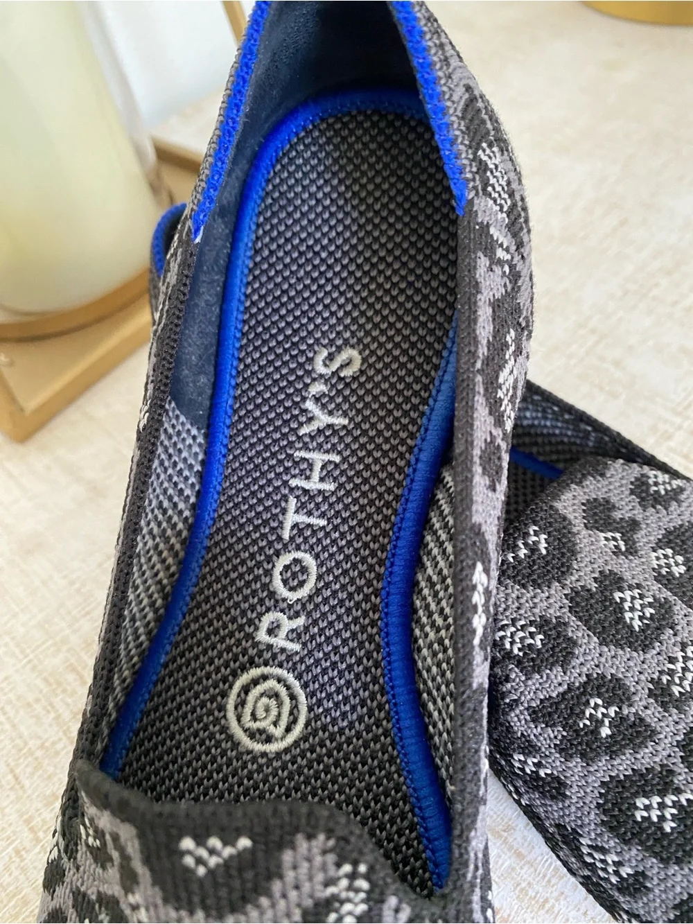 Rothy's Gray and Black Leopard Knit Loafers. New! 6.5